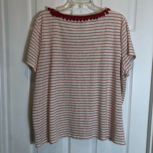 Talbots Red and White Stripes Short Sleeve Top With Pom Pom Trim Size 3XP - Picture 4 of 5